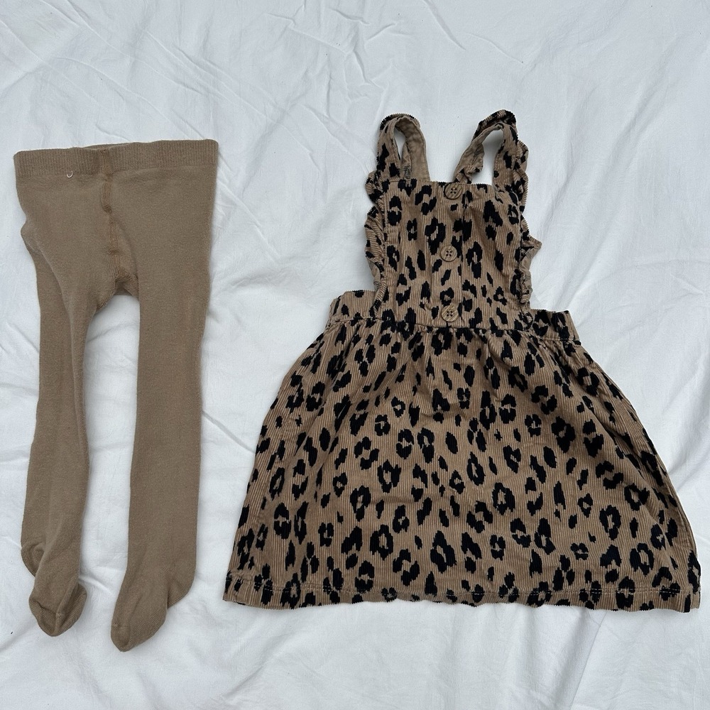 Baby Toddler Girls‎ Leopard Cheetah Overall Dress Sz 24months 2 Piece Set Tights
